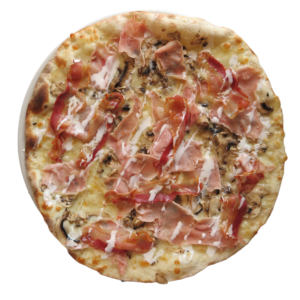 Double cream, ham,cheese, bacon, mushrooms