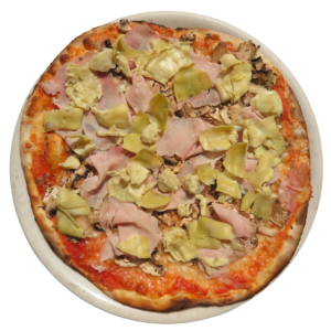 tomato, mozzarella, artichokes, ham and mushrooms