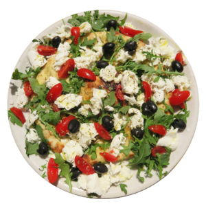 buffalo mozzarella ,cherry tomatoes ,rocket , olives