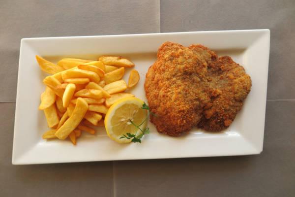 Fried Steak with Fries and Salad