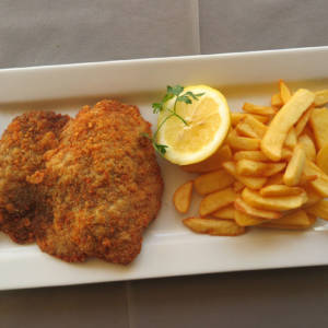 Fried Steak with Fries and Salad