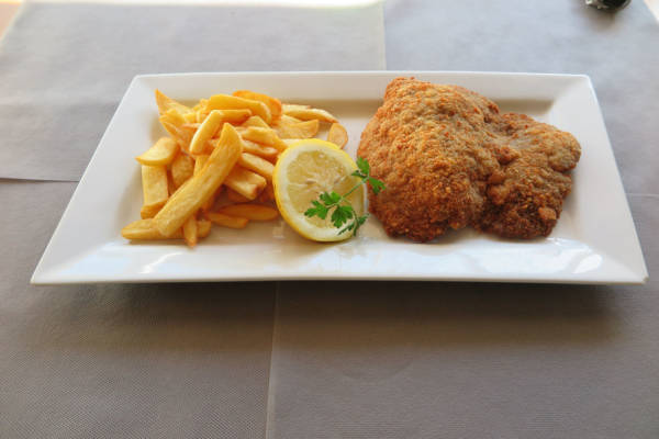 Fried Steak with Fries and Salad