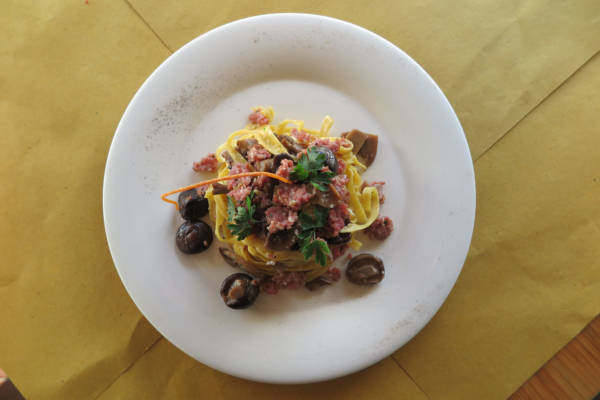 Handmade Tagliatelle with Mushroom and Italian Sausage