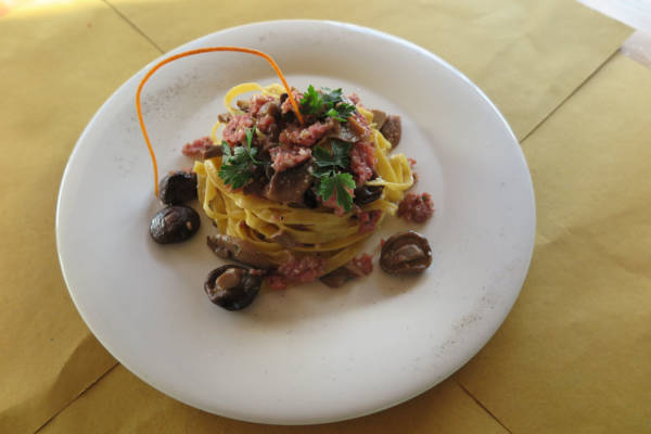 Handmade Tagliatelle with Mushroom and Italian Sausage